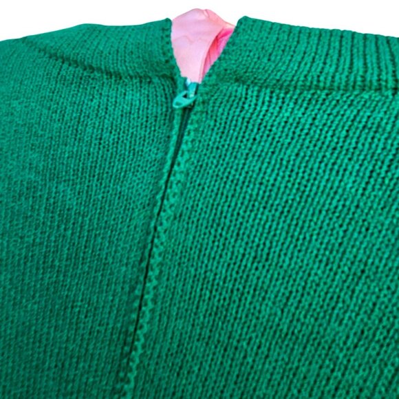 Vintage St John Kelly Green Knit Dress 80s Power Shoulders L to XL - Picture 11 of 13